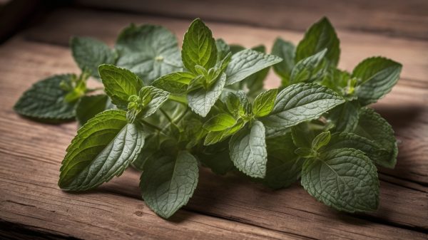 Planta del aceite esencial de menta, ideal para aliviar el estrés, refrescar la mente y mejorar la concentración. Perfecto para aromaterapia y masajes.