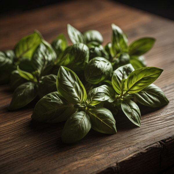 Planta del aceite esencial de albahaca, ideal para aliviar el estrés, mejorar la concentración y elevar el ánimo. Perfecto para aromaterapia y masajes.