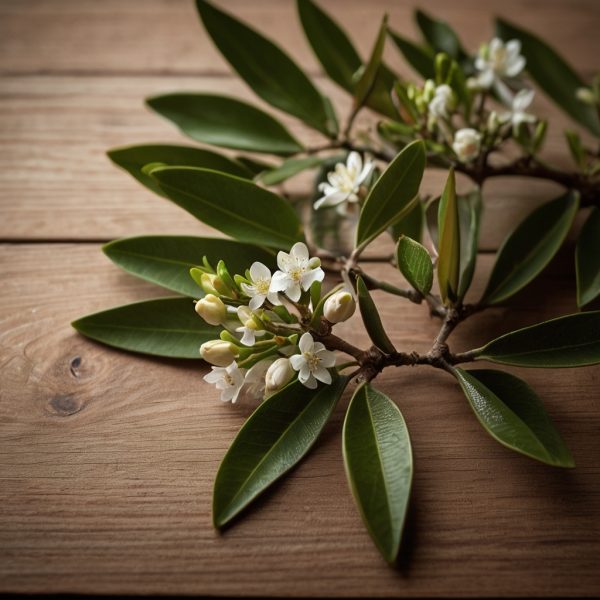 Hoja del aceite esencial de árbol de té limón, ideal para aliviar el estrés, purificar el ambiente y mejorar la concentración. Perfecto para aromaterapia y masajes.