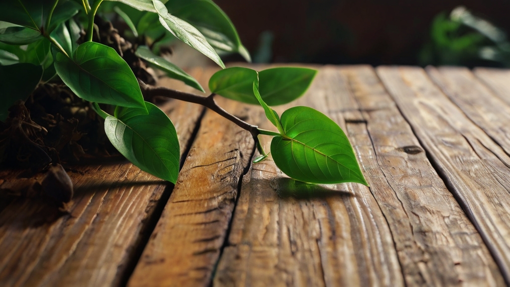 Hoja del aceite esencial de ravensara, ideal para aliviar el estrés, fortalecer el sistema inmunológico y mejorar el bienestar general. Perfecto para aromaterapia y masajes.