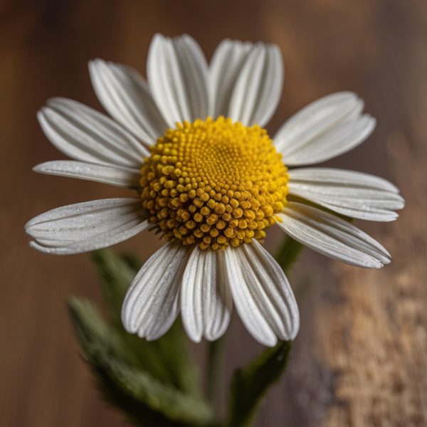 Flor del aceite esencial de manzanilla romana diluido, ideal para aromaterapia, alivio del estrés, mejora del sueño y cuidado de la piel sensible.