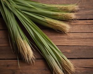Planta del aceite esencial de palmarosa, ideal para aliviar el estrés, hidratar la piel y equilibrar las emociones. Perfecto para aromaterapia y masajes.