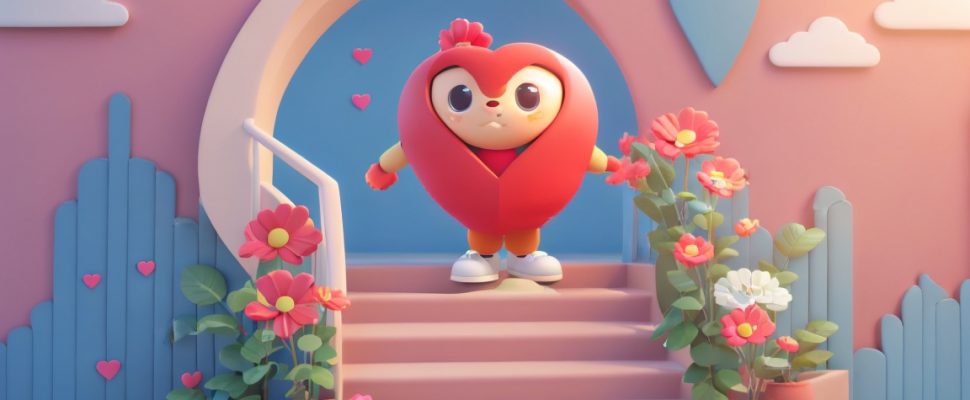 cute and cheerful illustration of a heart character climbing up a set of stairs